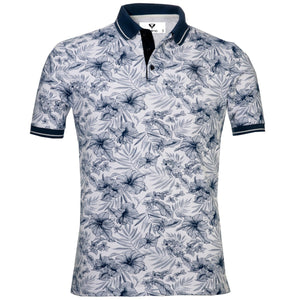 Dark Blue Floral Mens Slim Fit Polo Shirts - 100% Soft Cotton - Tailored Comfortable Fit