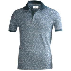Blue with White Floral Mens Slim Fit Polo Shirts - 100% Soft Cotton - Tailored Comfortable Fit