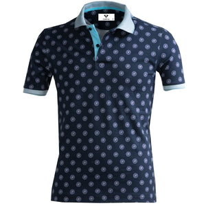 Navy and Turquoise Blue Mens Slim Fit Polo Shirts - 100% Soft Cotton - Tailored Comfortable Fit