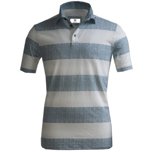 White and Faded Blue Striped Mens Slim Fit Polo Shirts - 100% Soft Cotton - Tailored Comfortable Fit