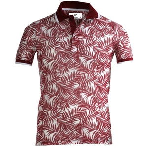 White and Red Floral Mens Slim Fit Polo Shirts - 100% Soft Cotton - Tailored Comfortable Fit