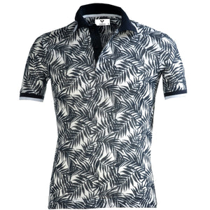 White and Black Floral Mens Slim Fit Polo Shirts - 100% Soft Cotton - Tailored Comfortable Fit