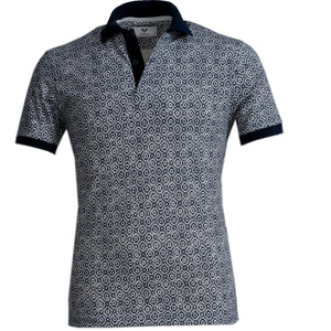 Navy Blue and White Mens Slim Fit Polo Shirts - 100% Soft Cotton - Tailored Comfortable Fit