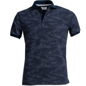Navy Blue Camouflage Mens Slim Fit Polo Shirts - 100% Soft Cotton - Tailored Comfortable Fit