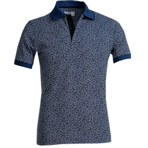 Blue Floral Mens Slim Fit Polo Shirts - 100% Soft Cotton - Tailored Comfortable Fit