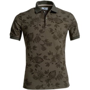 Army Green Floral Mens Slim Fit Polo Shirts - 100% Soft Cotton - Tailored Comfortable Fit