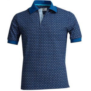 Blue Squares Mens Slim Fit Polo Shirts - 100% Soft Cotton - Tailored Comfortable Fit