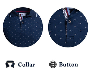 Dark Blue With White Dots Mens Slim Fit Polo Shirts - 100% Soft Cotton - Tailored Comfortable Fit