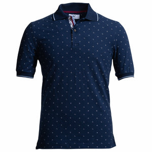 Dark Blue With White Dots Mens Slim Fit Polo Shirts - 100% Soft Cotton - Tailored Comfortable Fit