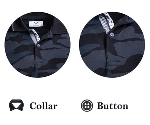 Black Camouflage Mens Slim Fit Polo Shirts - 100% Soft Cotton - Tailored Comfortable Fit