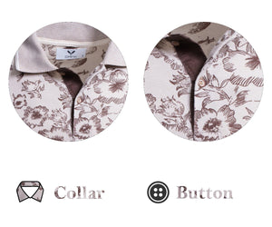 Light Brown Floral Pattern Mens Slim Fit Polo Shirts - 100% Soft Cotton - Tailored Comfortable Fit