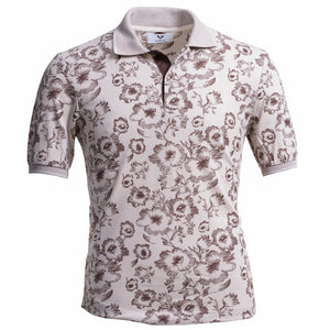 Light Brown Floral Pattern Mens Slim Fit Polo Shirts - 100% Soft Cotton - Tailored Comfortable Fit
