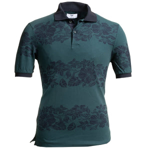 Dark Grey Floral Pattern Mens Slim Fit Polo Shirts - 100% Soft Cotton - Tailored Comfortable Fit