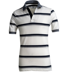 White and Black Lines Mens Slim Fit Polo Shirts - 100% Soft Cotton - Tailored Comfortable Fit