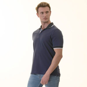 Navy with inside Printed Mens Slim Fit Polo Shirts - 100% Soft Cotton - Tailored Comfortable Fit