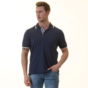 Navy with inside Printed Mens Slim Fit Polo Shirts - 100% Soft Cotton - Tailored Comfortable Fit
