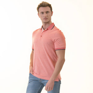 Salmon inside Floral Polo Shirt Mens Slim Fit Polo Shirts - 100% Soft Cotton - Tailored Comfortable Fit