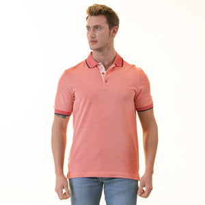 Salmon inside Floral Polo Shirt Mens Slim Fit Polo Shirts - 100% Soft Cotton - Tailored Comfortable Fit