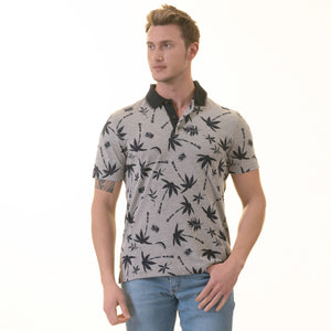 Gray Black Hawaian Mens Slim Fit Polo Shirts - 100% Soft Cotton - Tailored Comfortable Fit