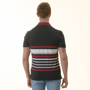 Navy Red Striped Special Cut Polo Shirt Mens Slim Fit Polo Shirts - 100% Soft Cotton - Tailored Comfortable Fit