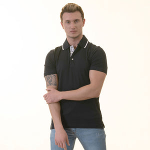Navy inside Floral Mens Slim Fit Polo Shirts - 100% Soft Cotton - Tailored Comfortable Fit