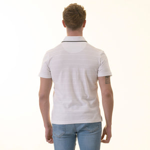 White Striped inside Floral Mens Slim Fit Polo Shirts - 100% Soft Cotton - Tailored Comfortable Fit