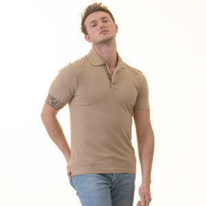 Beige inside Honeycomb Mens Slim Fit Polo Shirts - 100% Soft Cotton - Tailored Comfortable Fit
