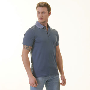 Blue inside Squaral Mens Slim Fit Polo Shirts - 100% Soft Cotton - Tailored Comfortable Fit