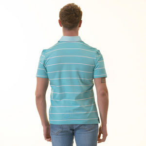 Turquoise Striped Mens Slim Fit Polo Shirts - 100% Soft Cotton - Tailored Comfortable Fit