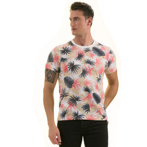 Gray Beige Laves Hawaiian European Made Premium Quality T-Shirt - Crew Neck Short Sleeve T-Shirts