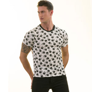 Black Palm Trees on White European Made Premium Quality T-Shirt - Crew Neck Short Sleeve T-Shirts