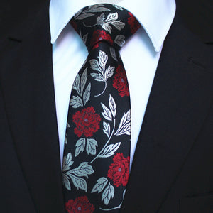 Celino Men's Neck Tie Premium European Made with Gift Box[Black Red Floral]