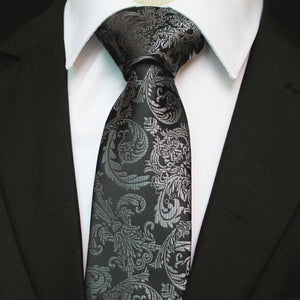 Celino Men's Neck Tie Premium European Made with Gift Box[Black Silver Floral]