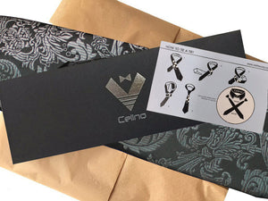 Celino Men's Neck Tie Premium European Made with Gift Box[Black Silver Floral]