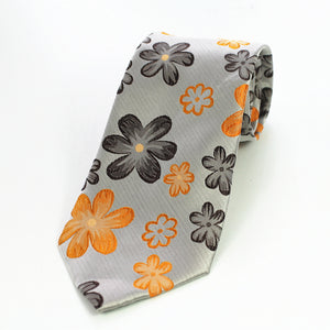 Celino Grey Floral 100% Woven Silk Tie for Men Necktie Premium Turkey Made