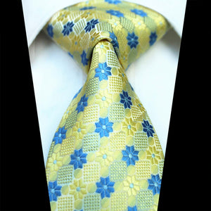 Celino Yellow Blue Floral 100% Woven Silk Men's Tie Necktie Premium Turkey Made