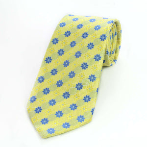 Celino Yellow Blue Floral 100% Woven Silk Men's Tie Necktie Premium Turkey Made