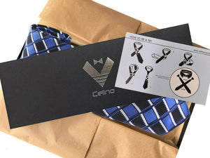 Celino Blue Checkered 100% Woven Silk Men's Tie Necktie Premium Turkey Made