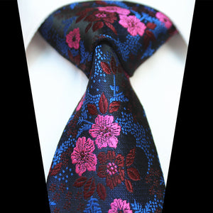 Celino Metalic Blue & Pink Floral 100% Woven Silk Men's Tie Necktie Turkey Made