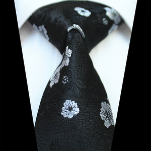 Celino Black White Floral 100% Woven Silk Men's Tie Necktie Premium Turkey Made