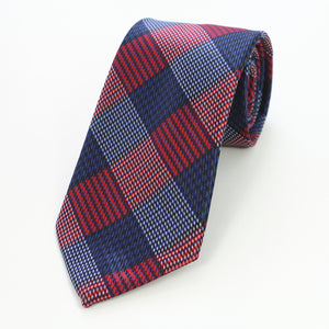 Celino Red Blue Check 100% Woven Silk Men's Tie Necktie Premium Turkey Made