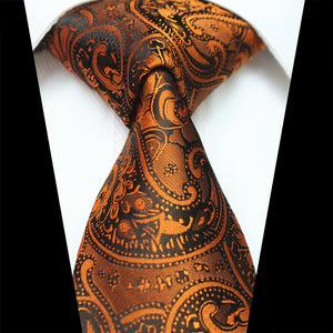 Celino Metalic Orange Paisley 100% Woven Silk Men's Tie Necktie Turkey Made