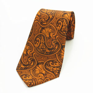 Celino Metalic Orange Paisley 100% Woven Silk Men's Tie Necktie Turkey Made