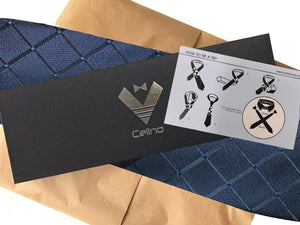 Celino Men's Neck Tie Premium European Made with Gift Box[Solid Blue Check]