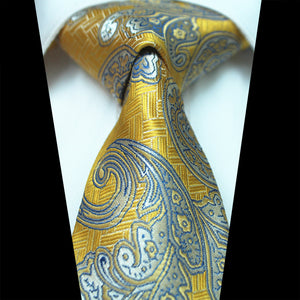 Celino Yellow Grey Paisley 100% Woven Silk Men's Tie Necktie Premium Turkey Made