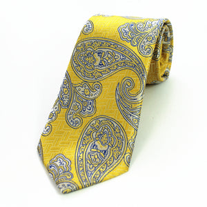 Celino Yellow Grey Paisley 100% Woven Silk Men's Tie Necktie Premium Turkey Made