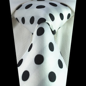 Celino Black and White Doted 100% Woven Silk Tie for Men Necktie Premium Turkey Made
