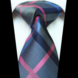 Celino Blue Pink Check 100% Woven Silk Tie for Men Necktie Premium Turkey Made