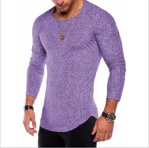Light Purple Soft Cotton Slim Fit T-Shirts for Men - O Neck Long Sleeve Tee Shirts