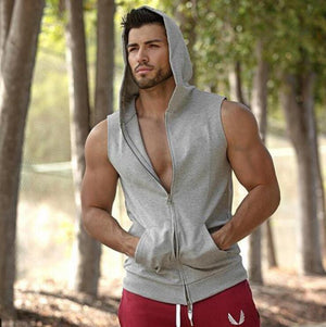 Light Grey Soft Cotton Slim Fit T-Shirts for Men - Hoodie Sleeveless Tee Shirts